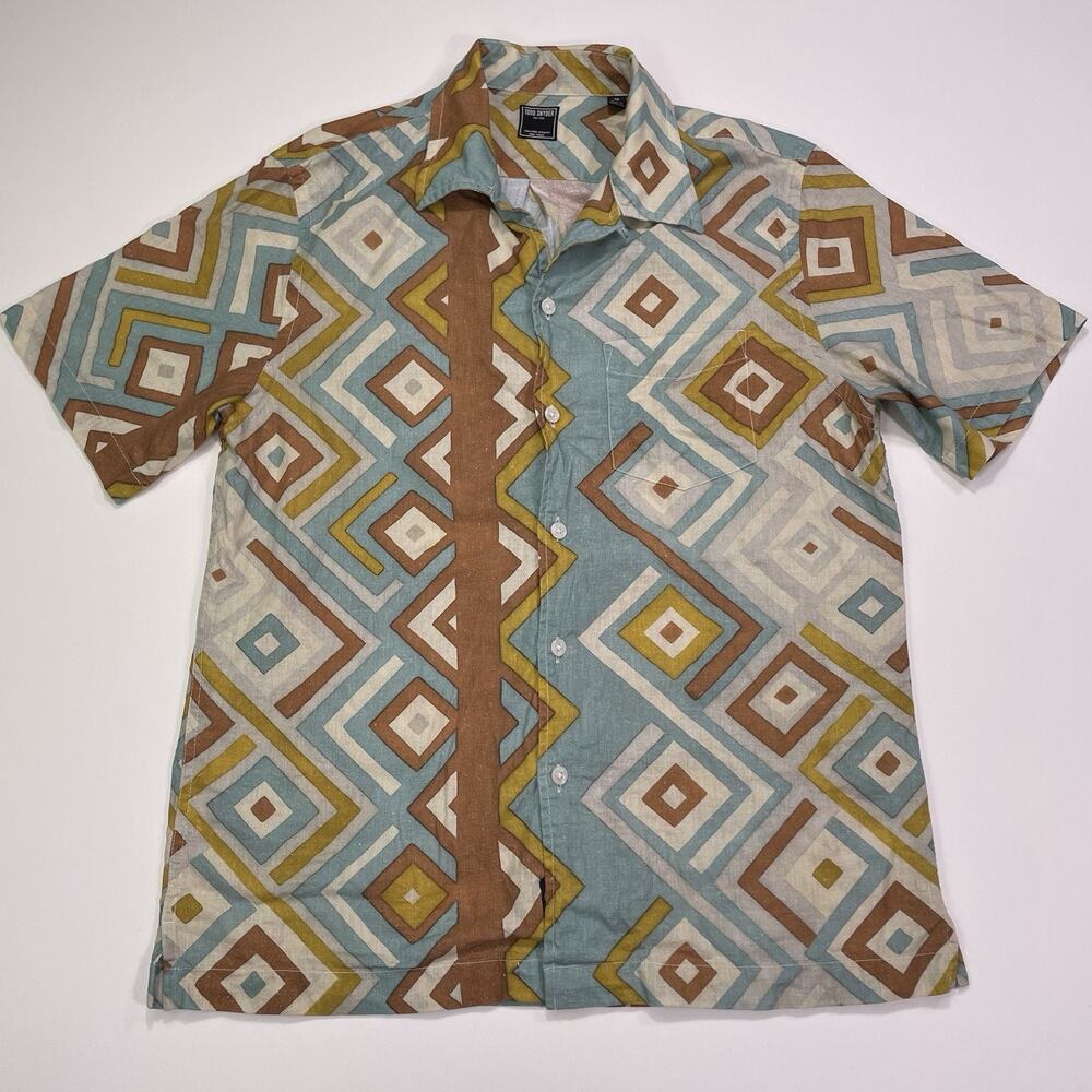 Todd Snyder Linen Blend Button Shirt Men’s Medium Geometric Mid Century Pattern